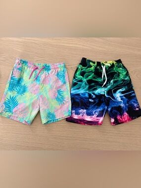🌴 Boys Ingear Swim Trunks Bundle (2 Pairs) Size 8T | Tropical + Smoke Print